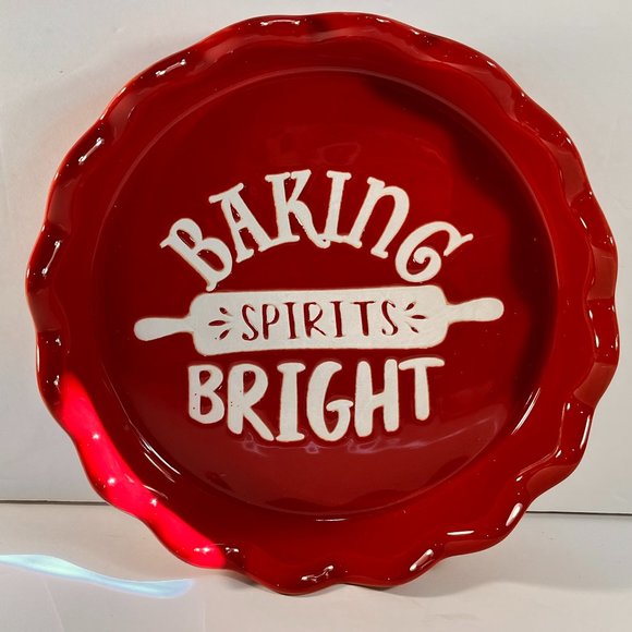 Baking Spirits Bright Scalloped Pie Dish Plate Pan 9" Ceramic Christmas  New - Picture 1 of 4